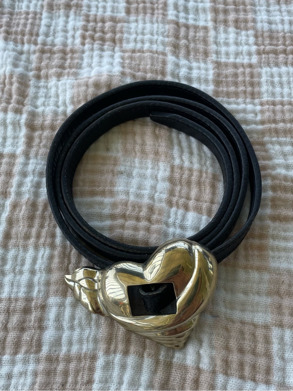Vintage Jeff Deegan Designs Silver Heart  Buckled Black Leather Belt